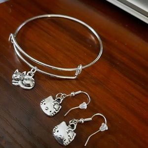 Hello kitty earrings and cat bracelet
